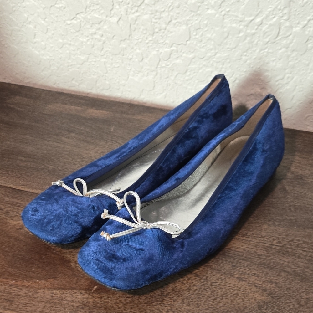 Kate Spade Square Toe Blue Velour‎ Flats